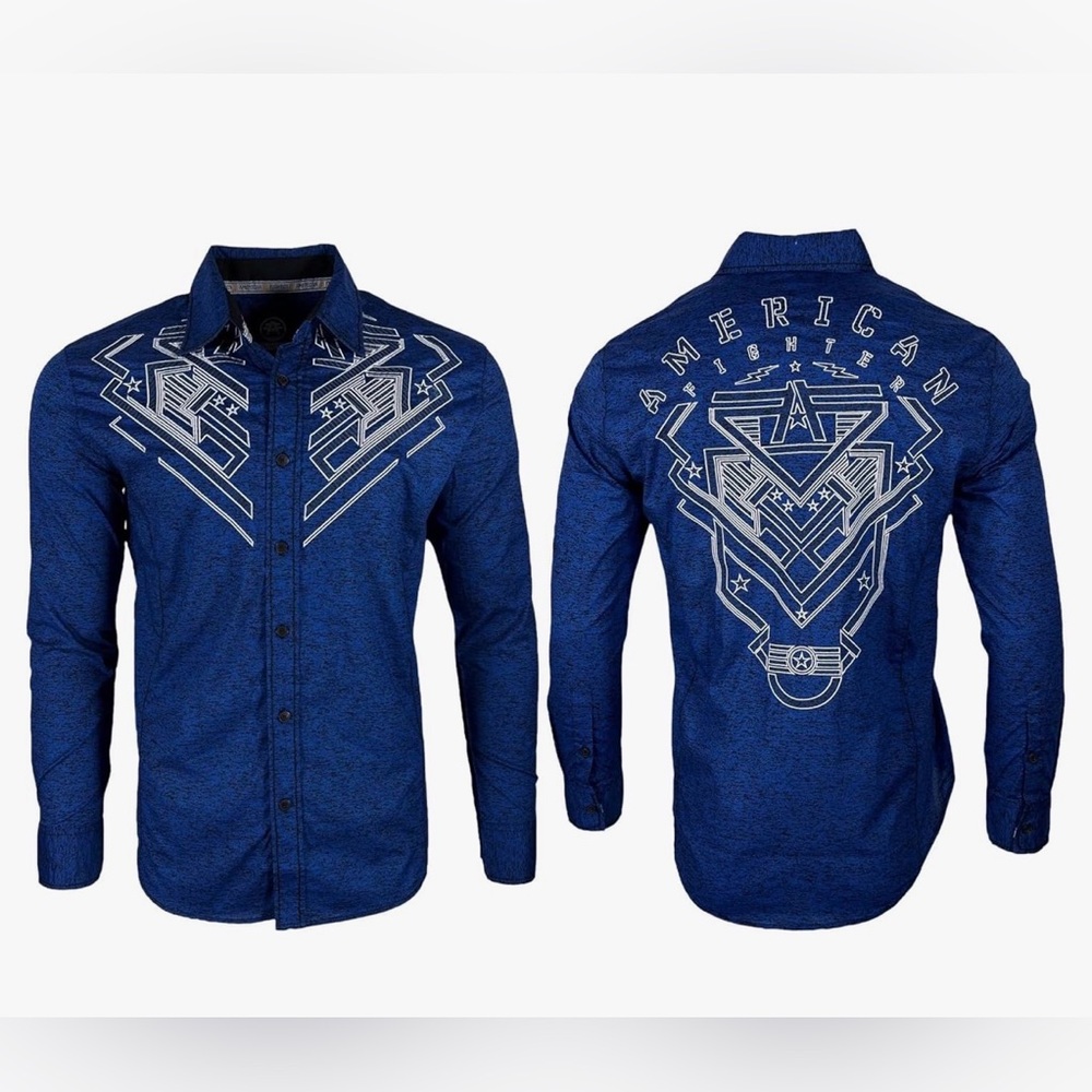 American Fighter Navy Graphic Men's Button Down Shirt Men’s XL